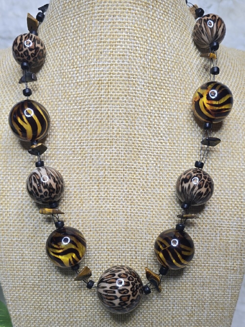Jessica Simpson Tiger & Leopard Beads W/ Tiger Eye Chip Accents Necklace